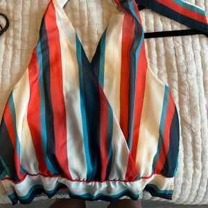 Orange blue white stripe halter
